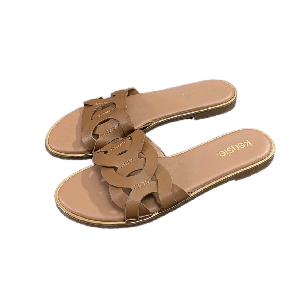 Kensie Milla Slides Sandals Womens 8.5 Brown Resort Casual Preppy Open Toe Flats